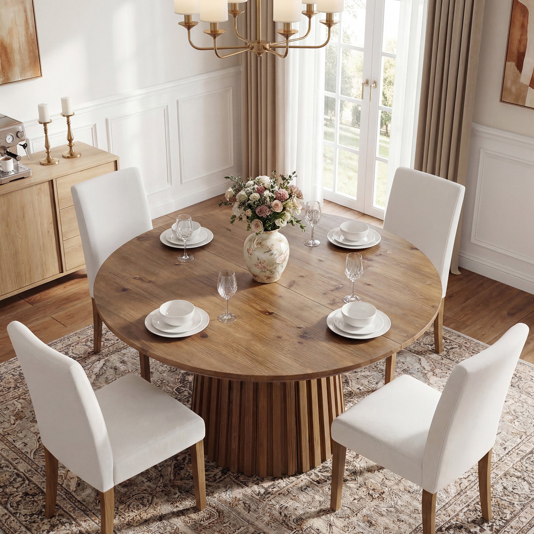 Tribesigns 47.24" Round Dining Table, Solid Wood Table for 4-6 People