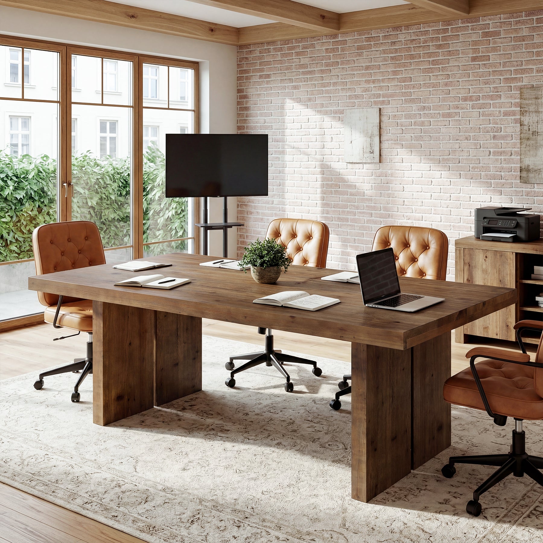 Tribesigns 63" Conference Table for 6 People, Solid Wood Meeting Table for Office