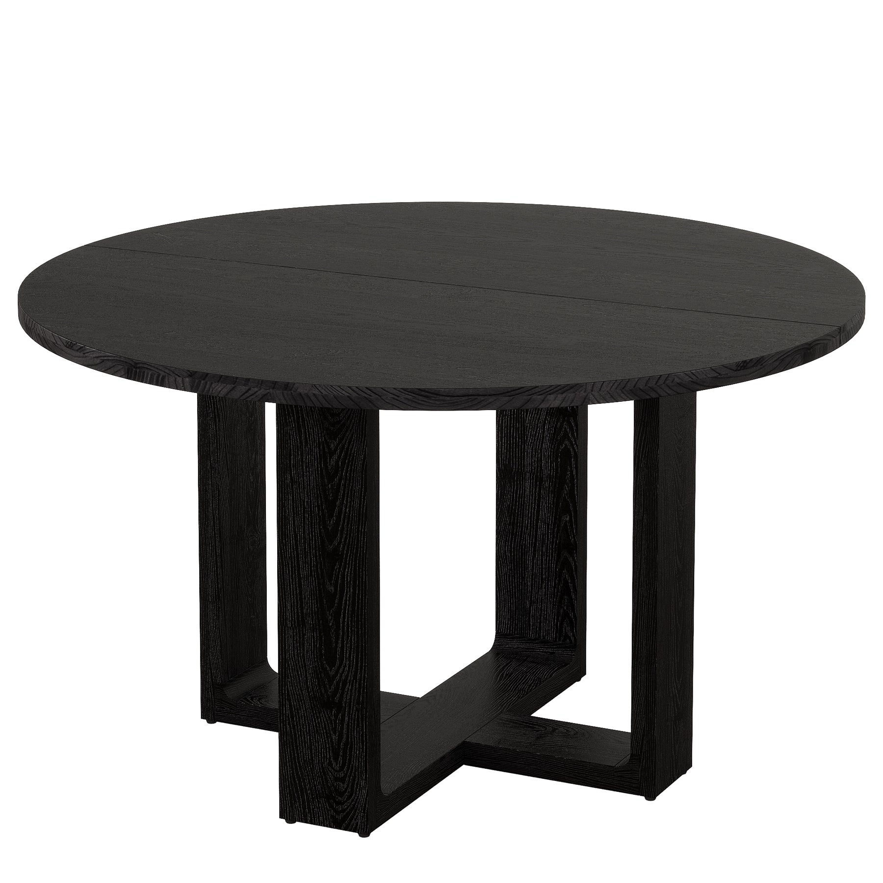 47.24" Black Solid Wood Conference Table, Round Meeting Table for 4–6 People with Cross-Shaped Base