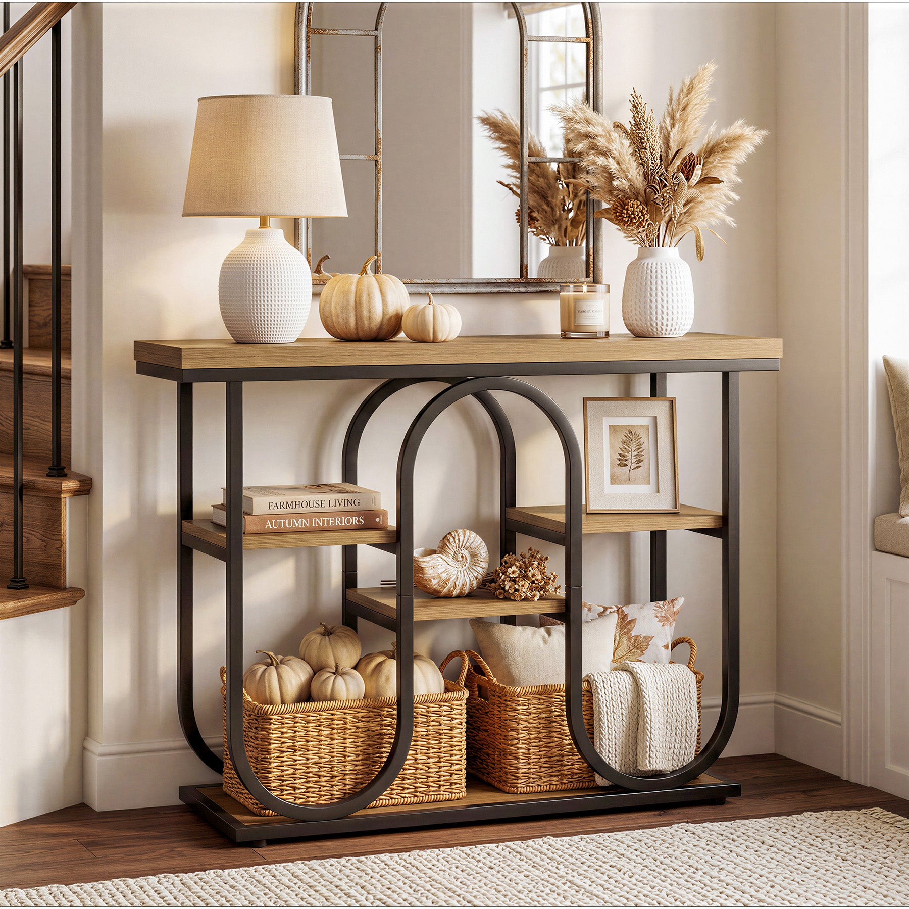 41.3" Console Table, 4-Tier Sofa Table Entryway Table with Open Shelves