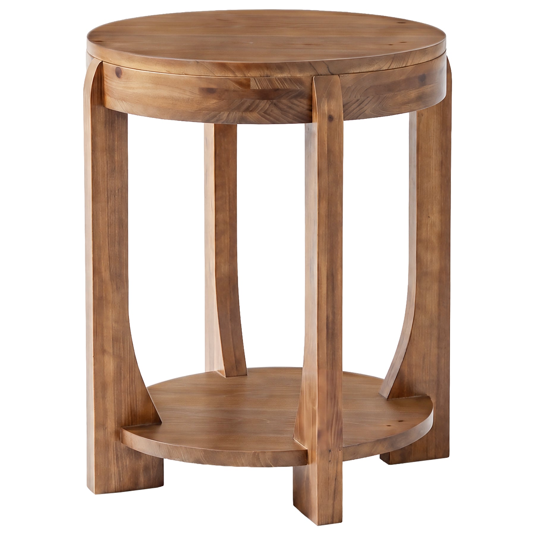 Solid Wood End Table, 2-Tier Round Side Table with Storage Shelf for Living Room, Bedroom