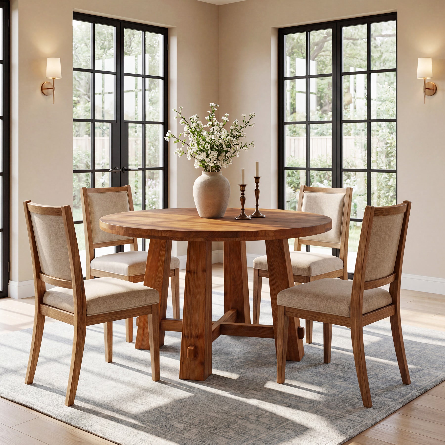 39.4" Solid Wood Round Dining Table, Farmhouse Kitchen Table for 2-4 People
