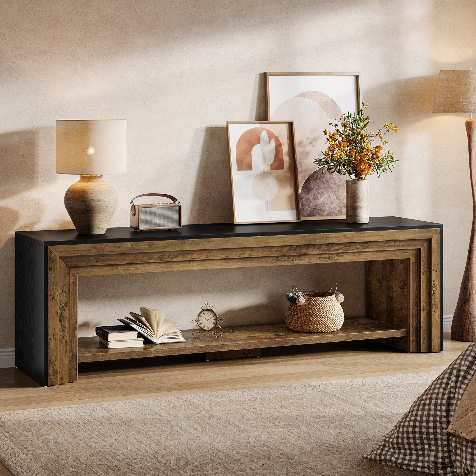 70" TV Stand, Long Entertainment Center with Shelves for Up to 80" TV