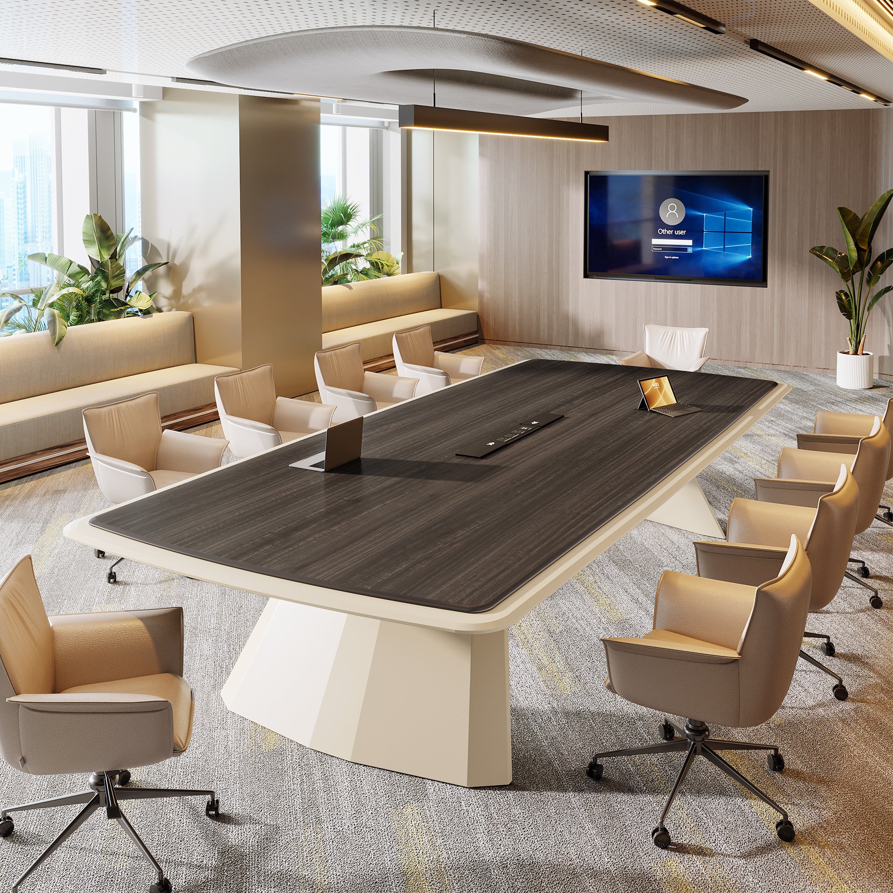 94.4" Luxury Executive Desk With Stainless Steel Base & Power Strip