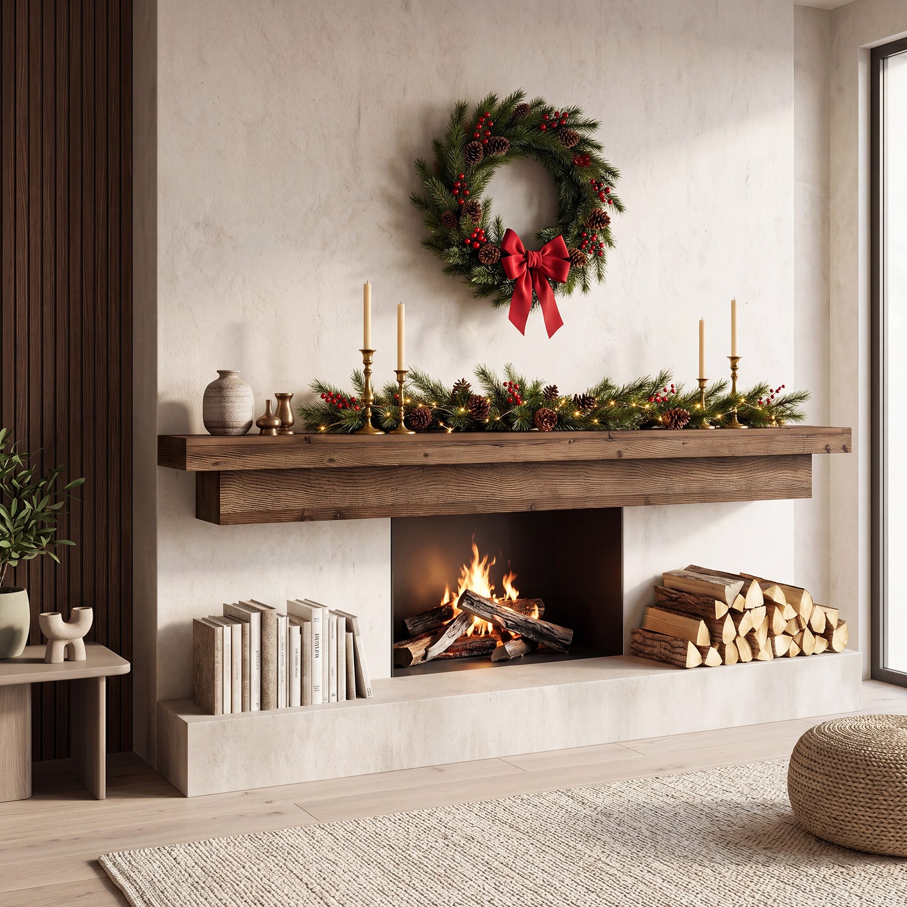 Solid Wood Fireplace Mantel, 70.9" Wall-Mounted Floating Shelves for Living Room