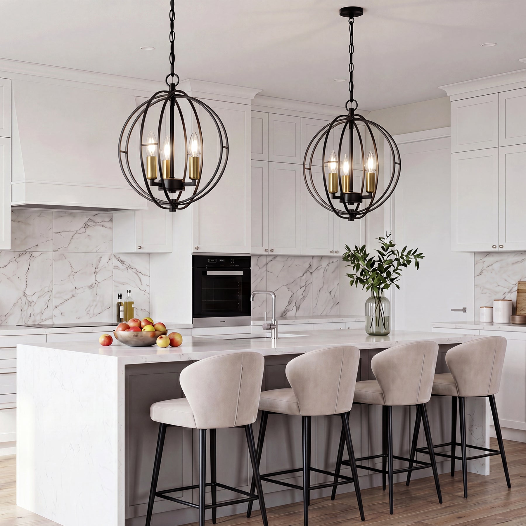 3-Light Chandelier, Industrial Metal Globe Pendant Light with Adjustable Hanging Height