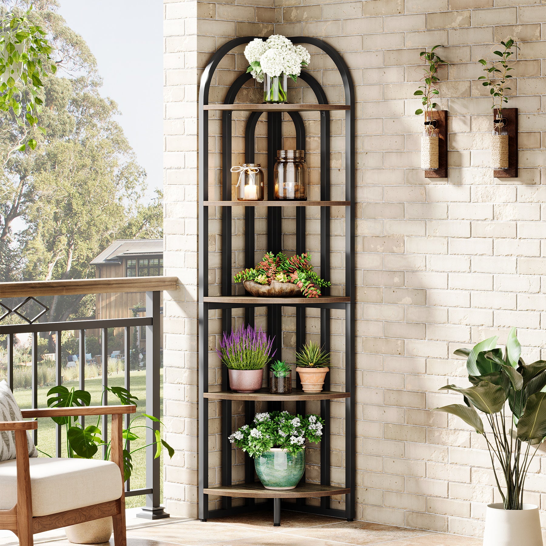 5-Tier Corner Shelf, 71" Tall Corner Bookshelf Display Rack