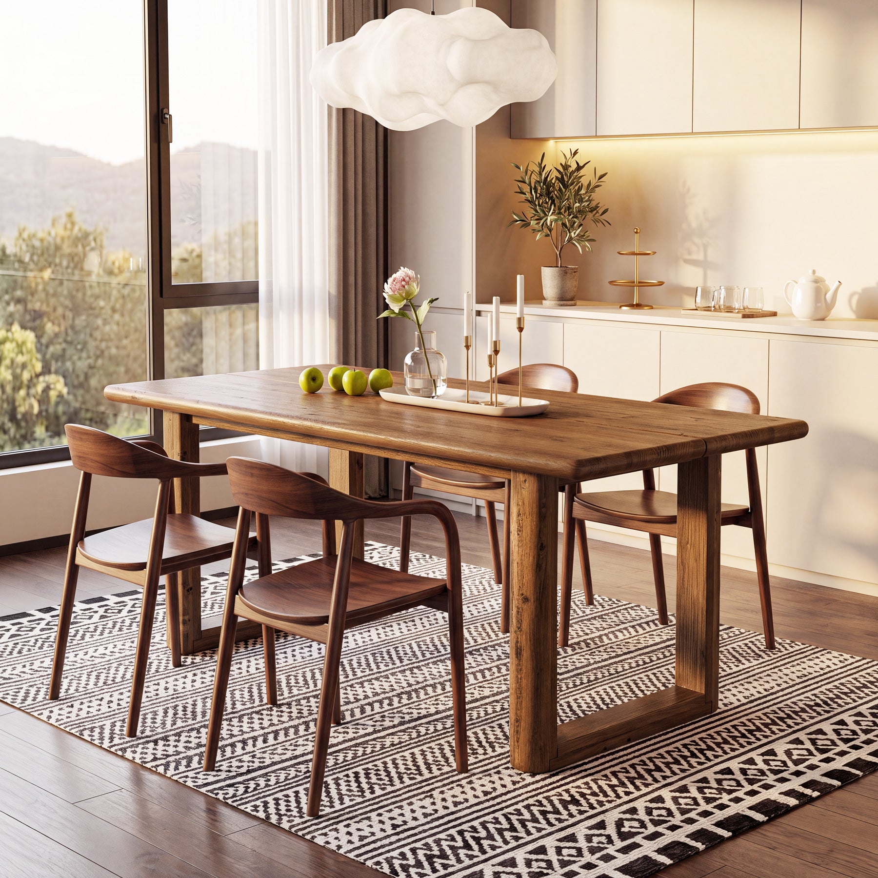 63" Solid Wood Dining Table for 4-6 People, Rectangle Kitchen Table with U-Shaped Legs
