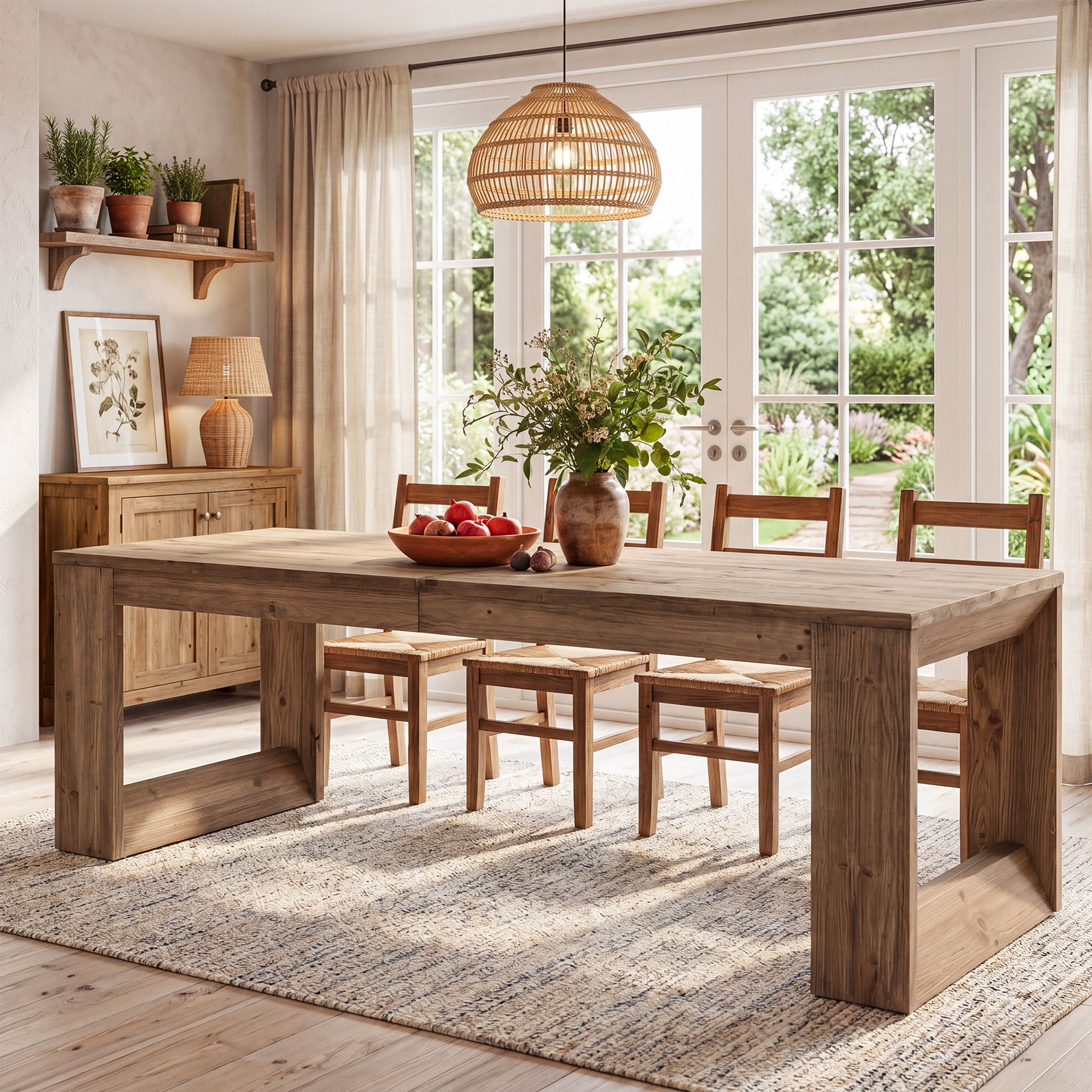 Solid Wood Dining Table, 86.6" Rectangular Kitchen Table for 8-10 People