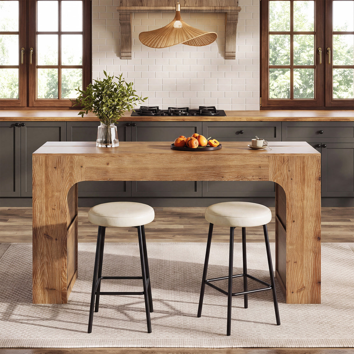 63" Solid Wood Kitchen Island with Storage Shelves, Kitchen & Dining Room