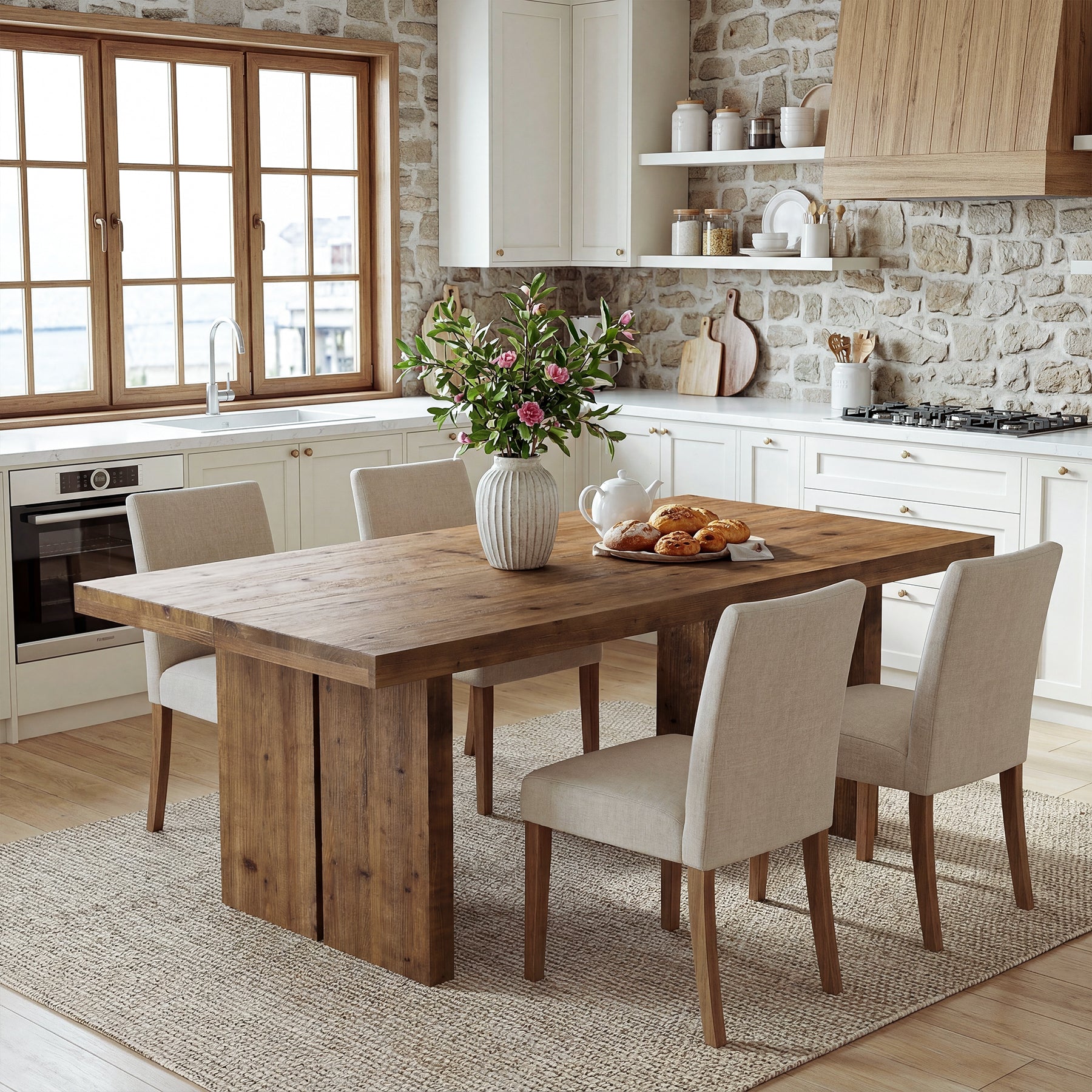 Tribesigns 63" Solid Wood Dining Table, Rectangle Kitchen Table for Dining Room