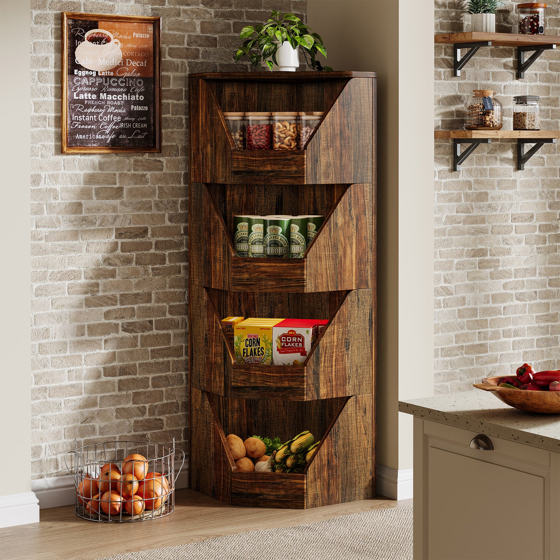 4-Tier Fruit and Vegetable Storage Rack, 55.12" Corner Storage Basket Stand