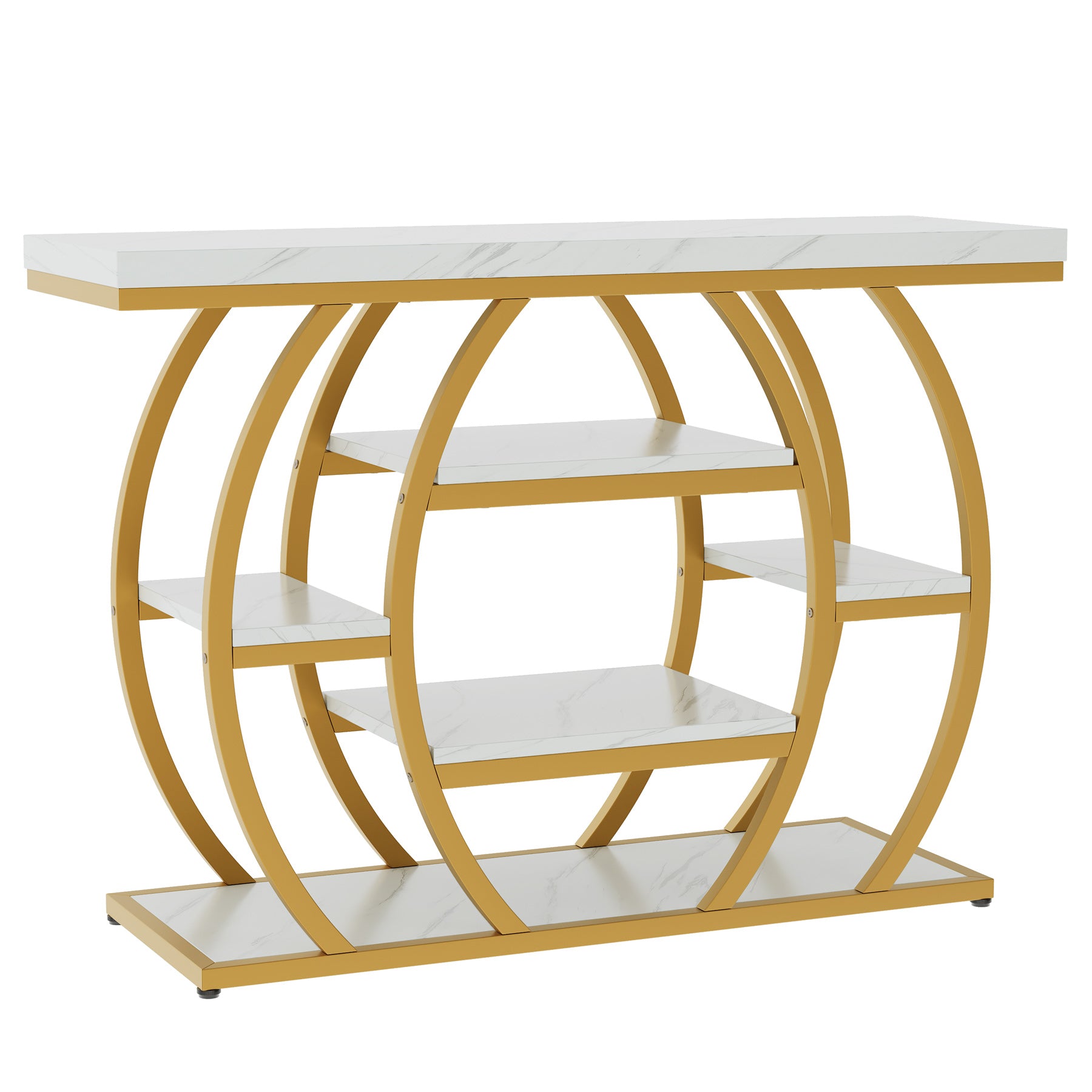 41" Gold Entryway Console Table with Faux Marble Top, Narrow Sofa Table with 5-Tier Storage Shelves