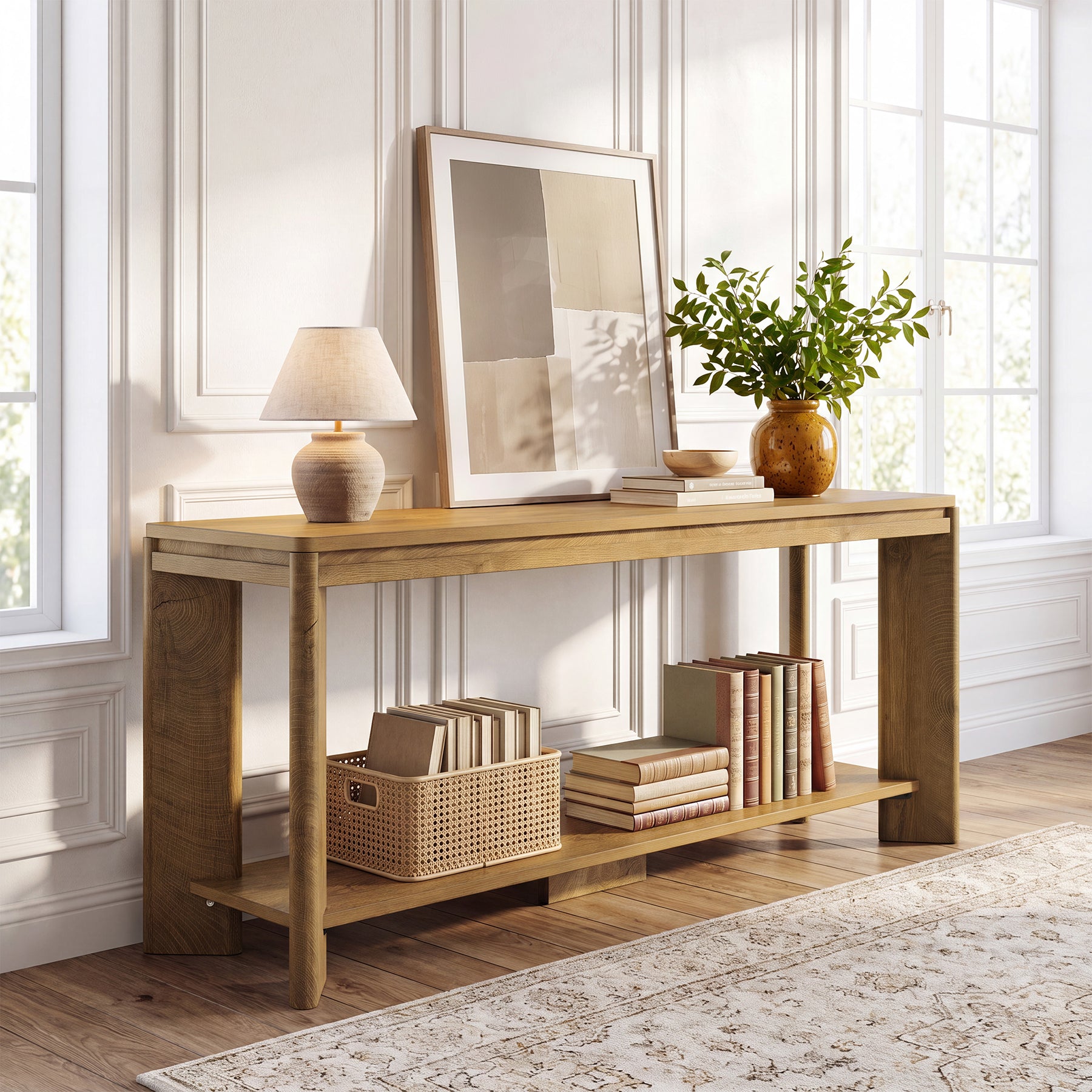63" Console Table, 2-Tier Sofa Entryway Table with Storage for Hallway, Living Room
