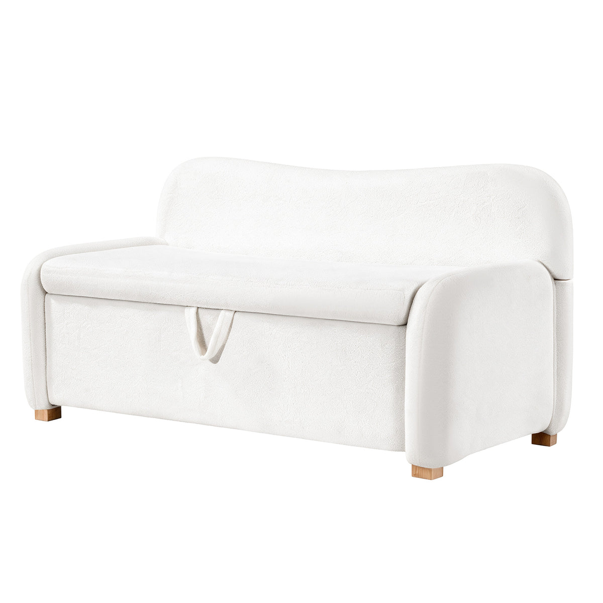 55" Faux Sheepskin Ottoman Bench, White Backrest Storage, End of Bed Bedroom