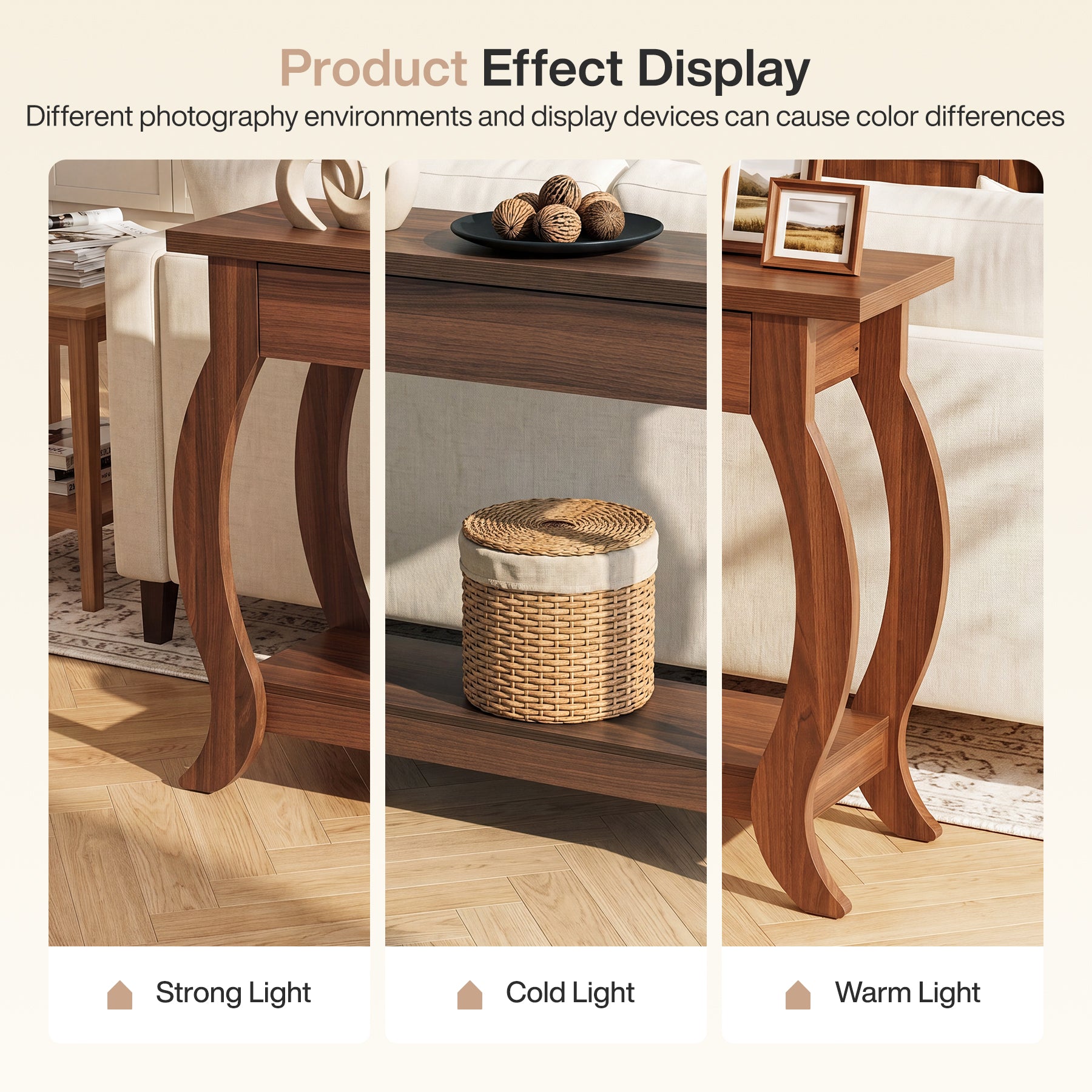 41.3" Console Table with Curved Legs, Farmhouse Sofa Table with Drawer and Shelf