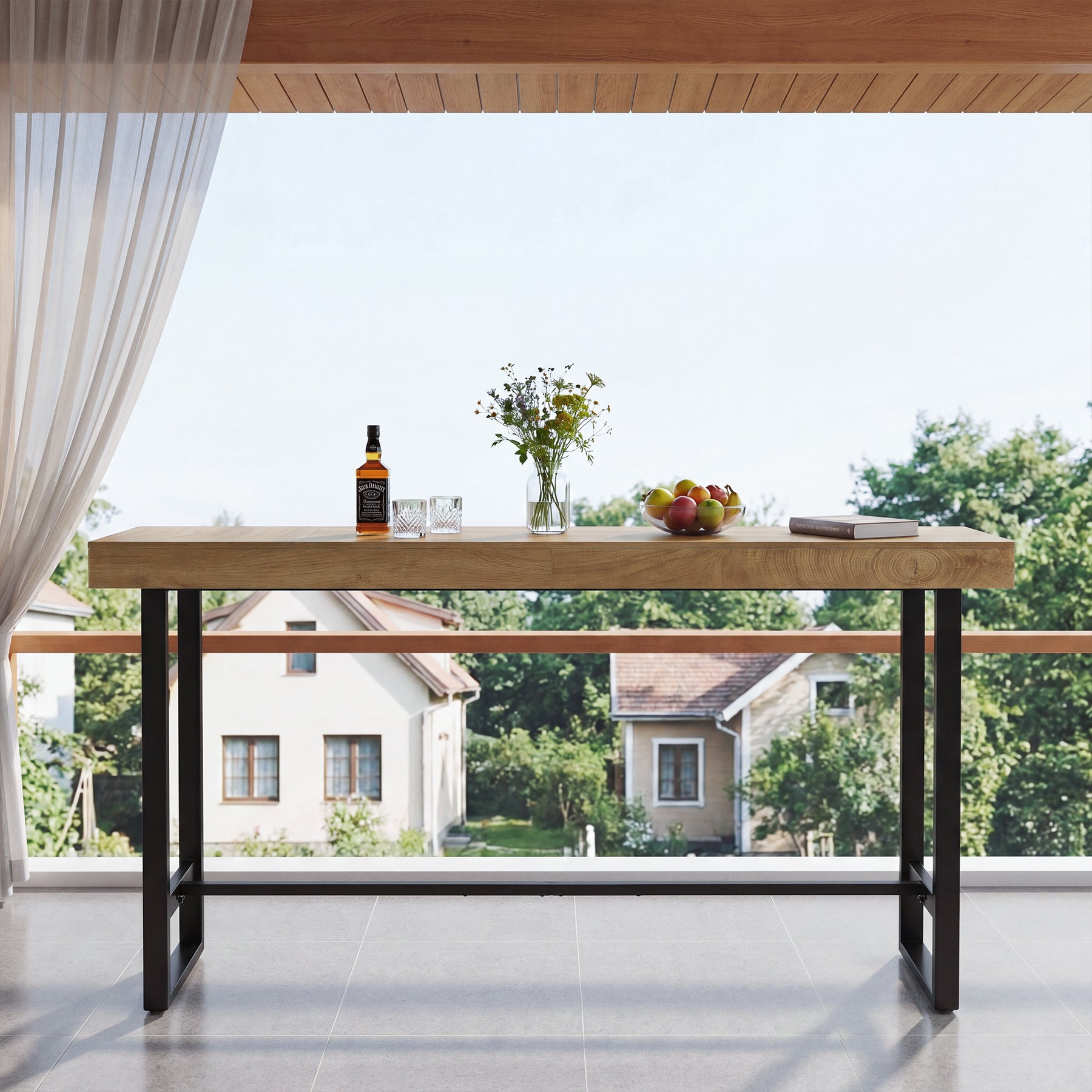 70" Industrial Bar Table, Metal Pub Table with Footrest for Coffee Station or Standing Desk