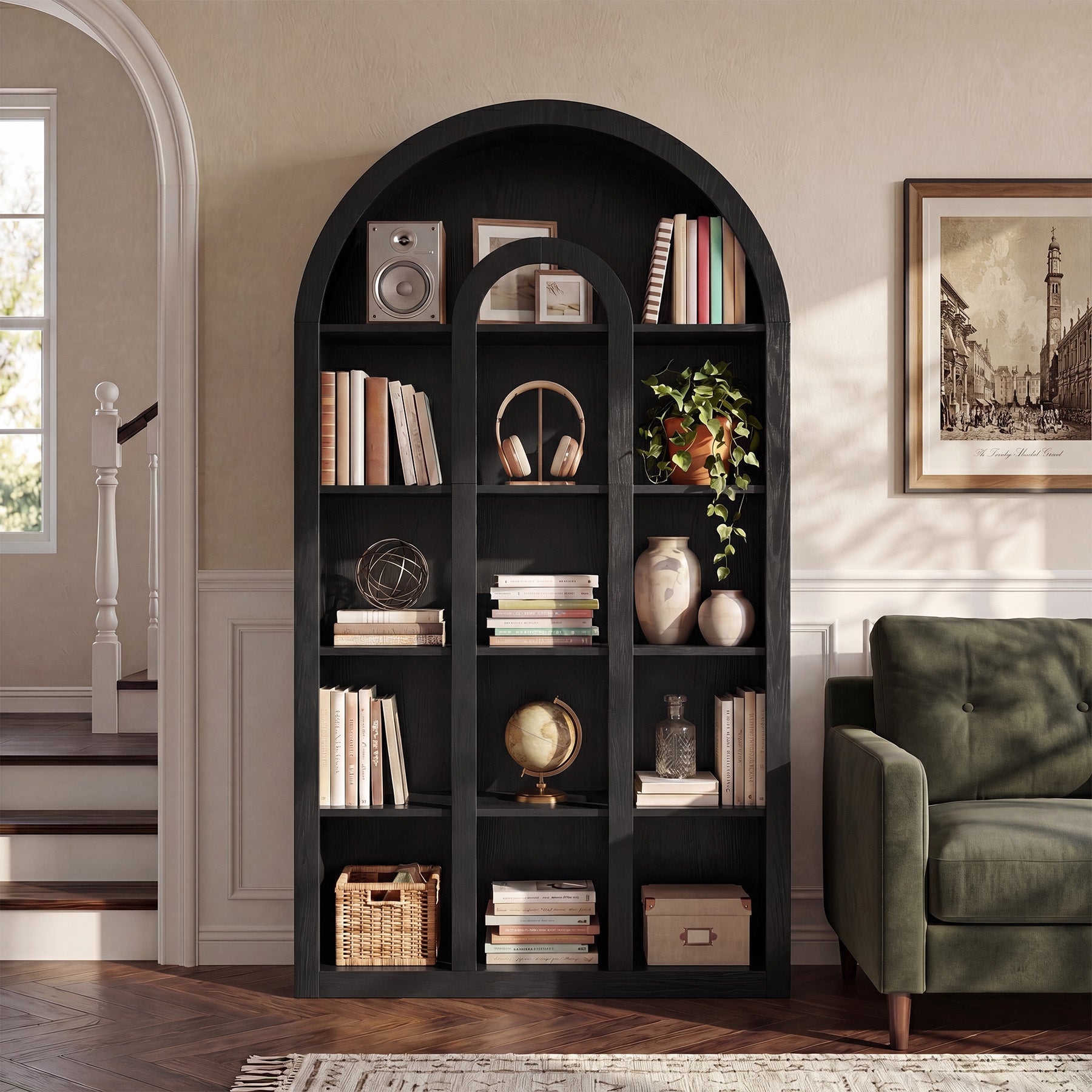 70.87" Tall Bookshelf, 5-Tier Arched Bookcase with Open Shelves for Living Room