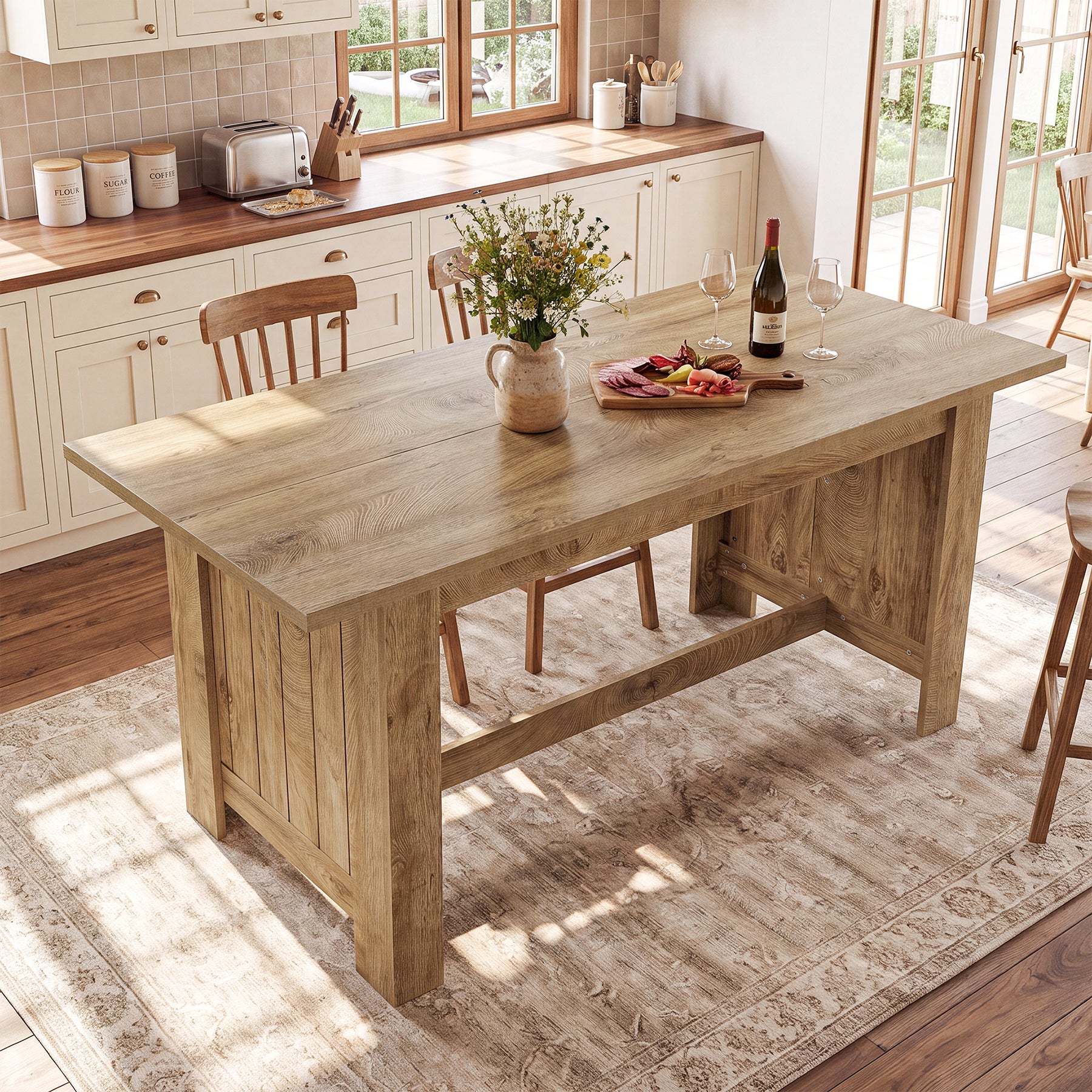 Tribesigns 63-Inch Kitchen Island with Large Prep Top, Farmhouse Counter Height Table for Kitchen