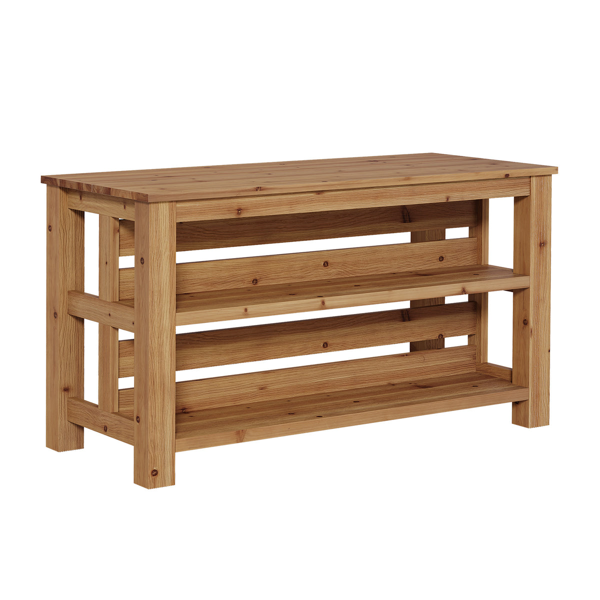 63" Farmhouse Solid Wood Kitchen Island with 3-Tier Open Storage Shelves, Prep Table