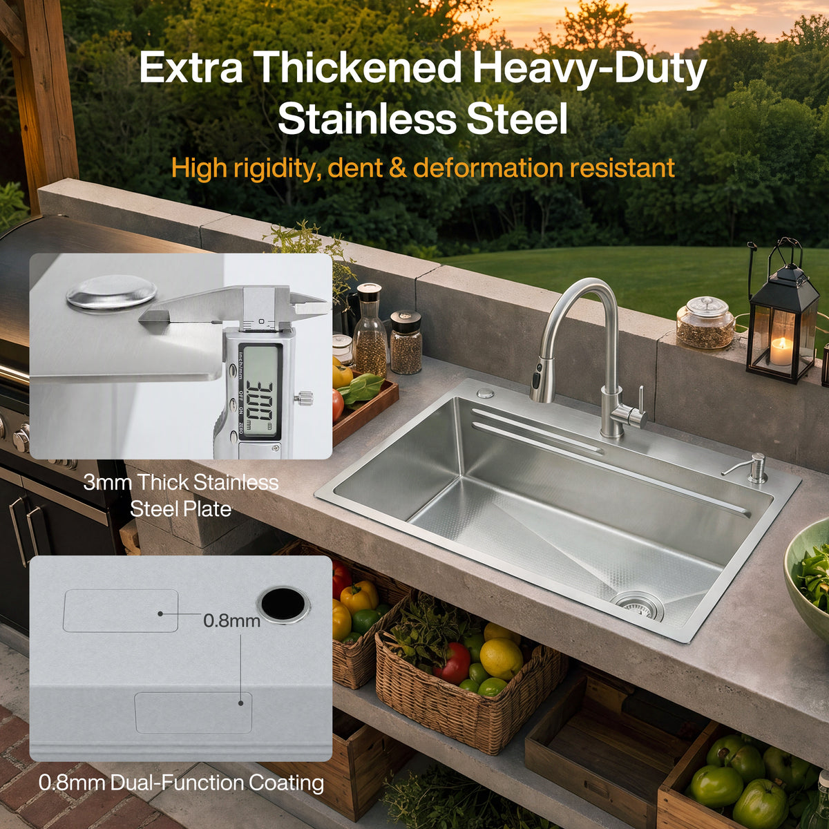33x22 inch Drop In Kitchen Sink, 10" Deep Stainless Steel Sink with Multiple Accessories