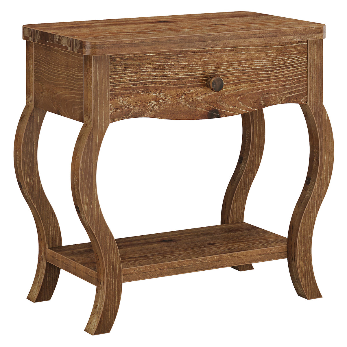 Rustic Solid Wood End Table with Drawer, 24"W Tall Side Table, Living Room