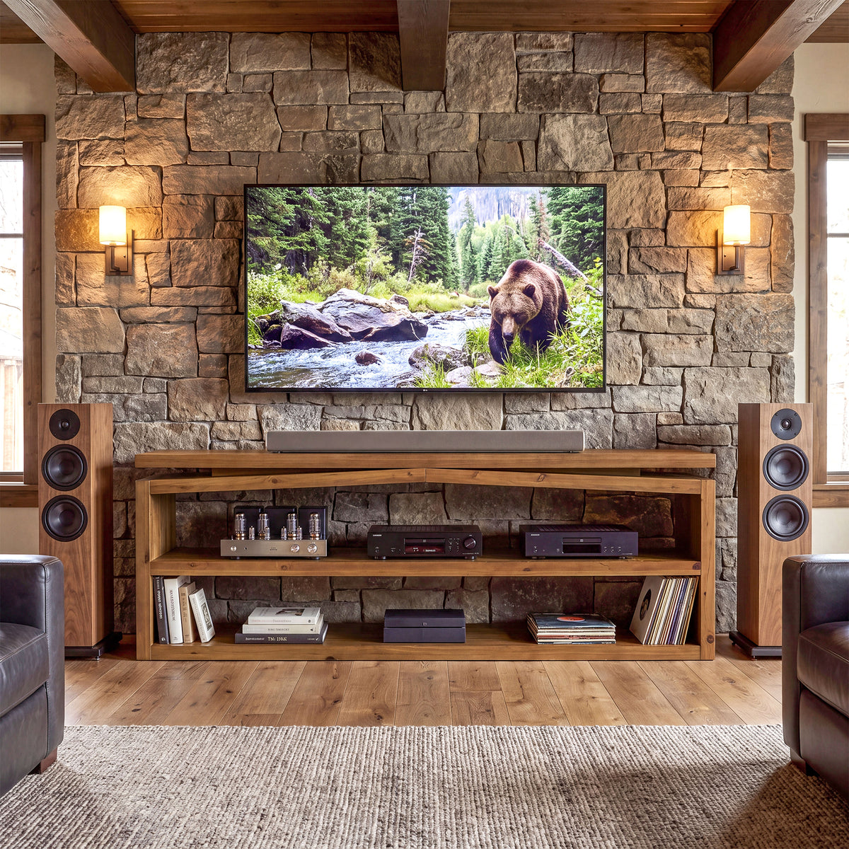 63" Farmhouse Solid Wood TV Stand for TVs Up to 70", 3-Tier Open Storage Media Console