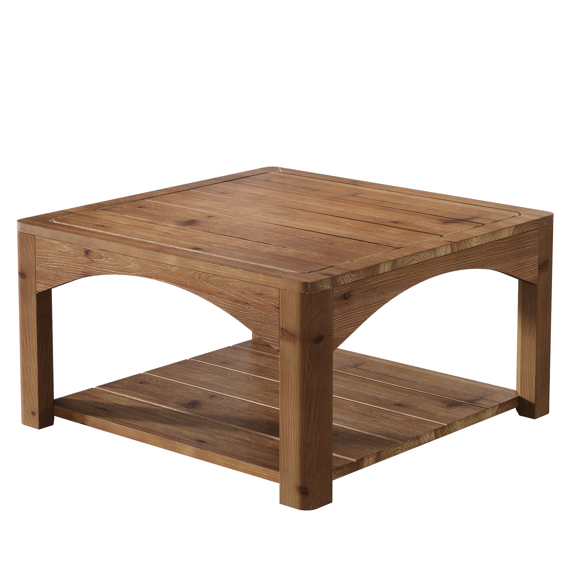 31.5" Square Coffee Table, Solid Wood 2-Tier Center Table for Living Room