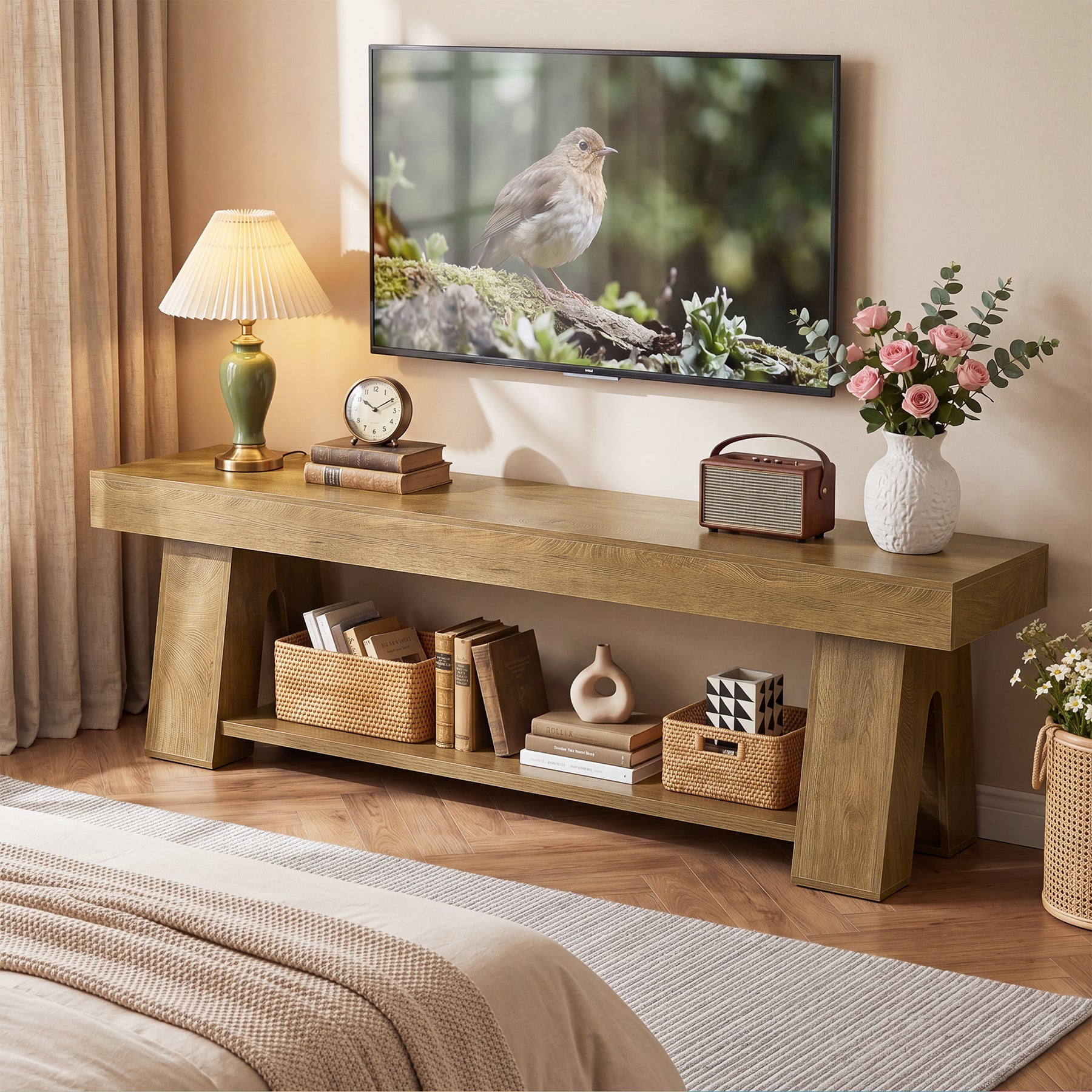Tribesigns 63-Inch TV Stand for TVs up to 65 Inch, Wooden Media Console with Open Shelf