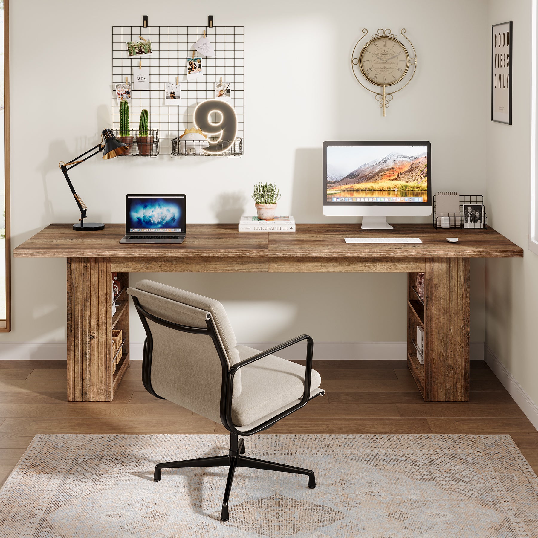 79" Extra Long Office Desk, Conference Table with Storage Shelves for Home Office