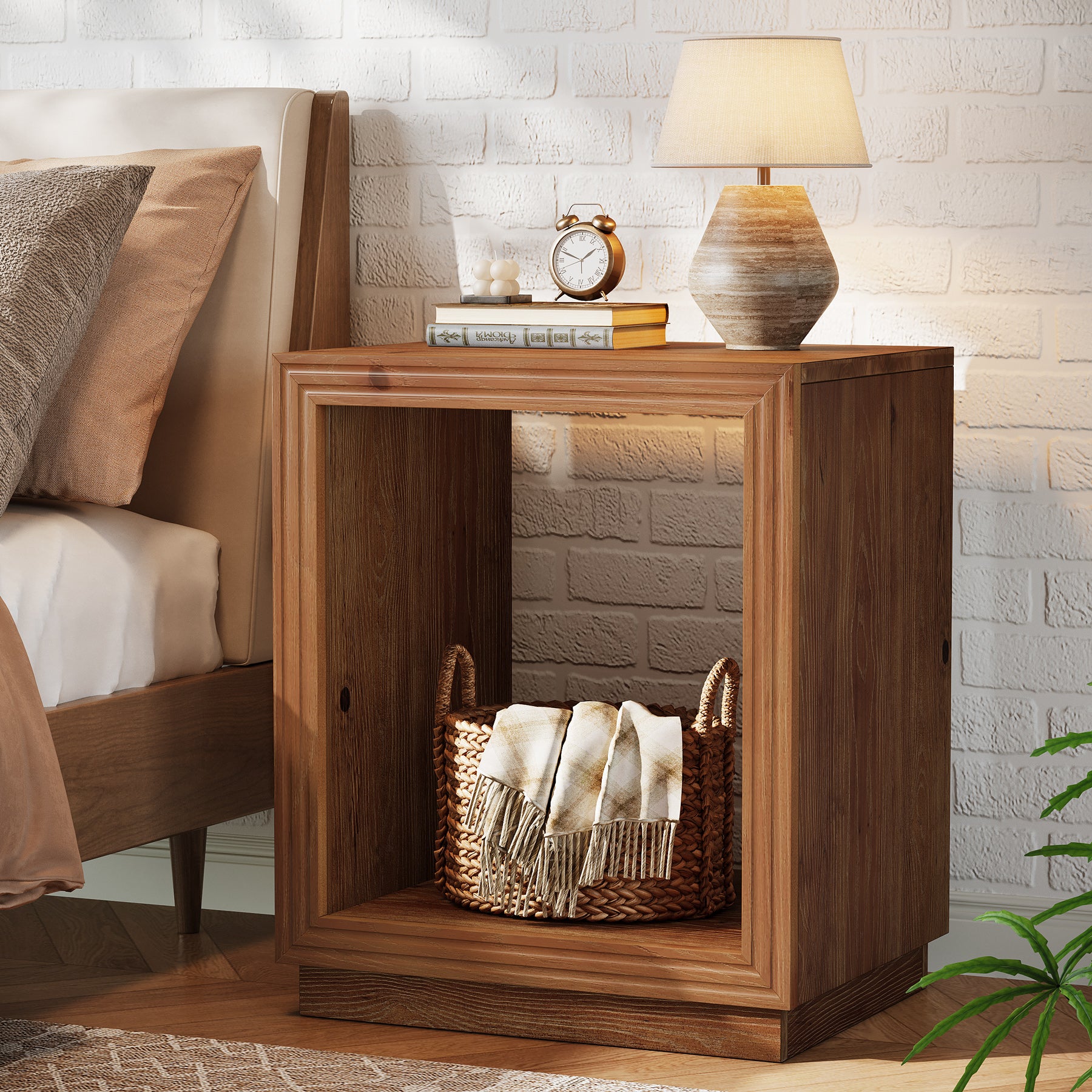 Tribesigns 19.69" Solid Wood Side Table, Rustic 2-Tier Storage End Table for Small Spaces