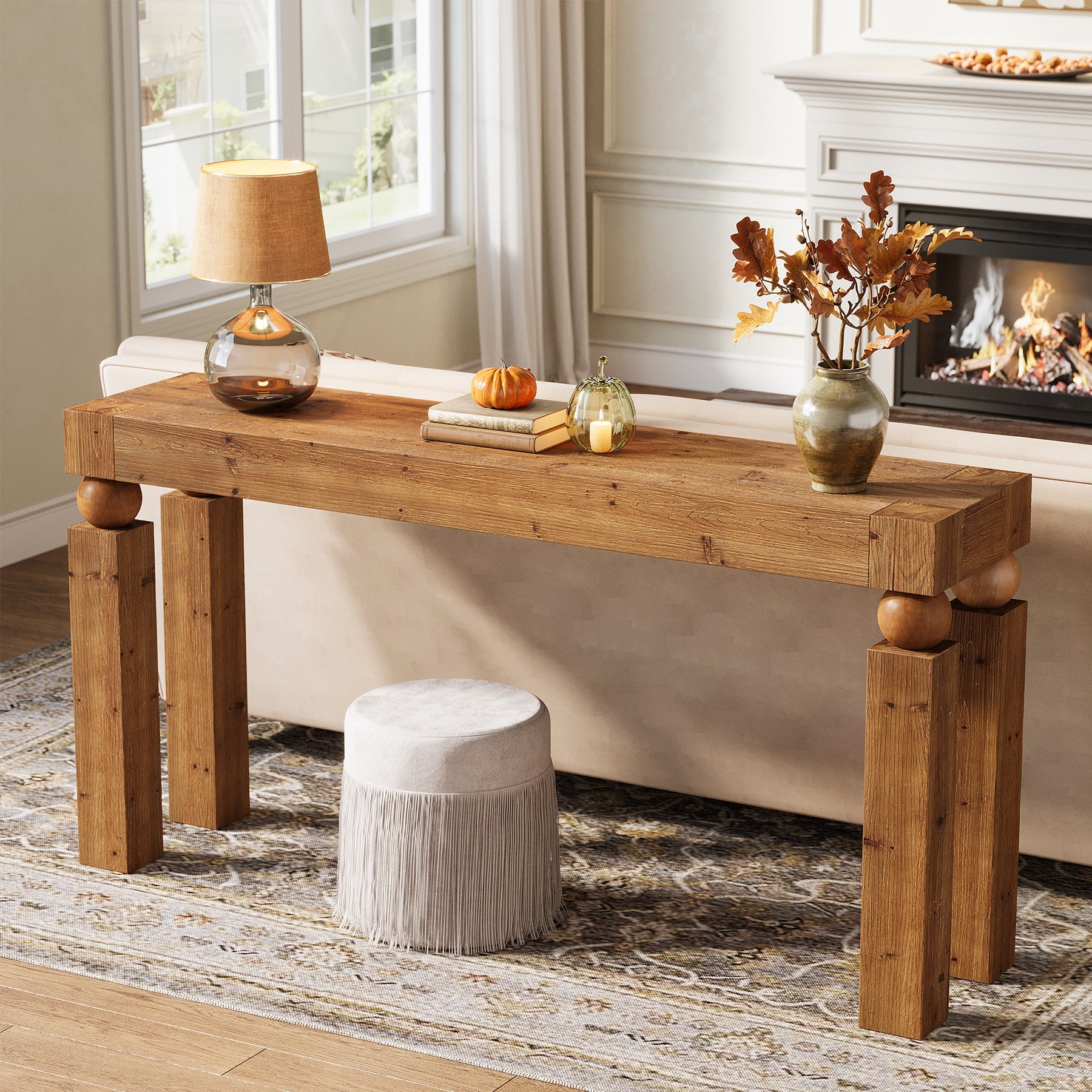 59" Solid Wood Console Table, Narrow Farmhouse Sofa Table Behind Couch