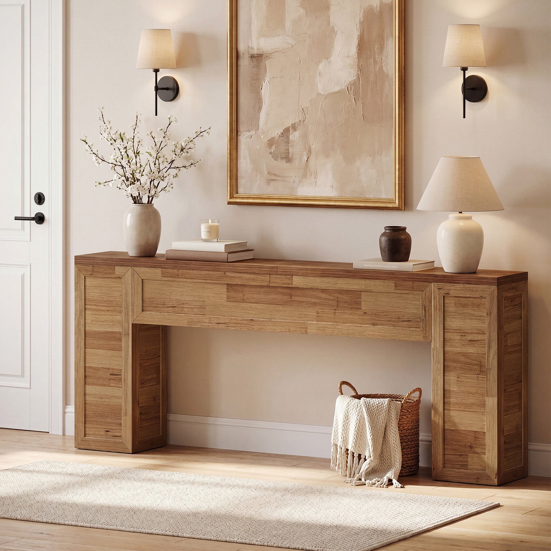 78.7" Long Console Table for Entryway, Farmhouse Narrow Sofa Table Behind Couch