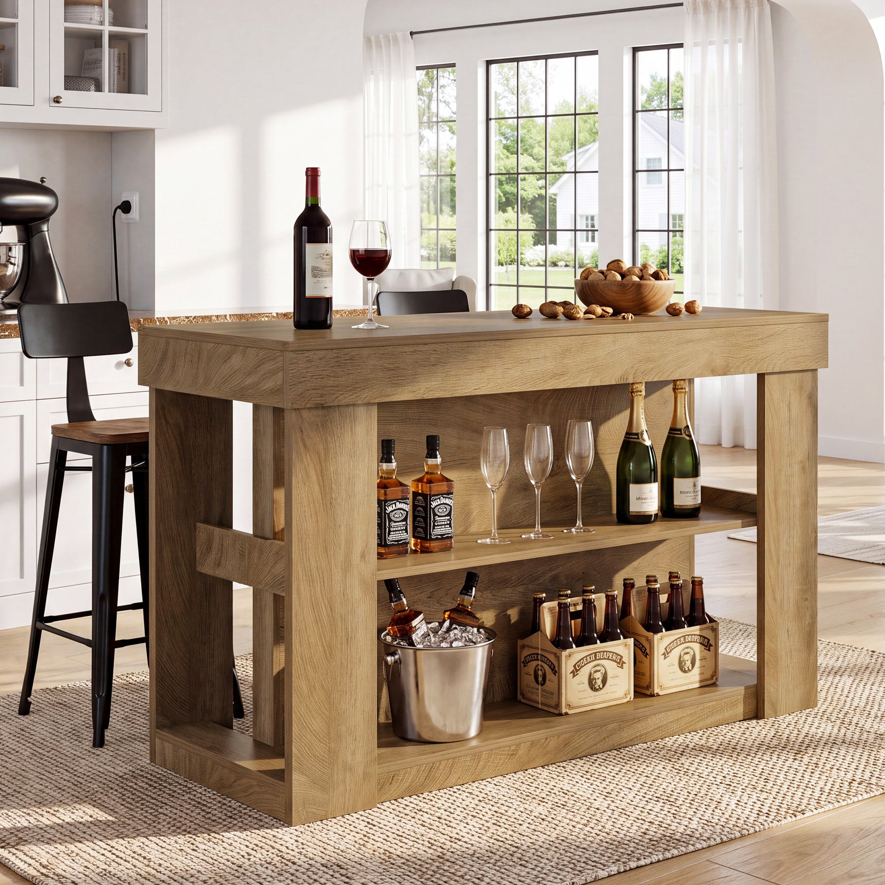 Tribesigns 55-Inch Bar Table with 2 Storage Shelves, Farmhouse Pub Table for Kitchen and Home Bar