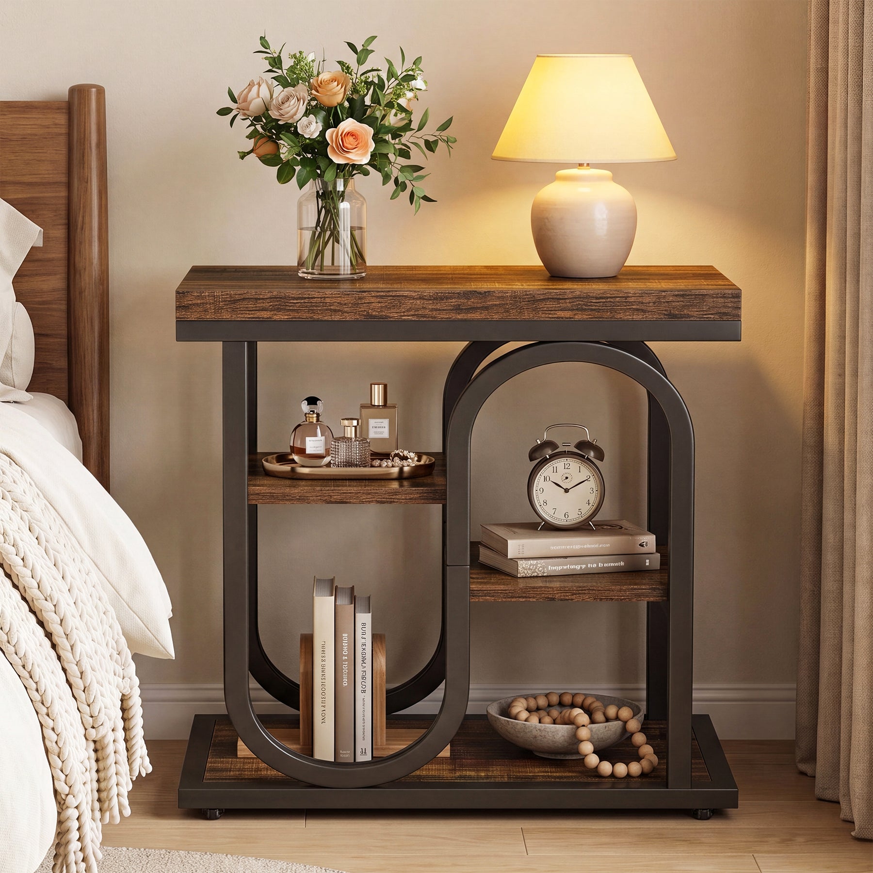 23.6" Narrow End Table, 4-Tier Side Table Nightstand for Living Room