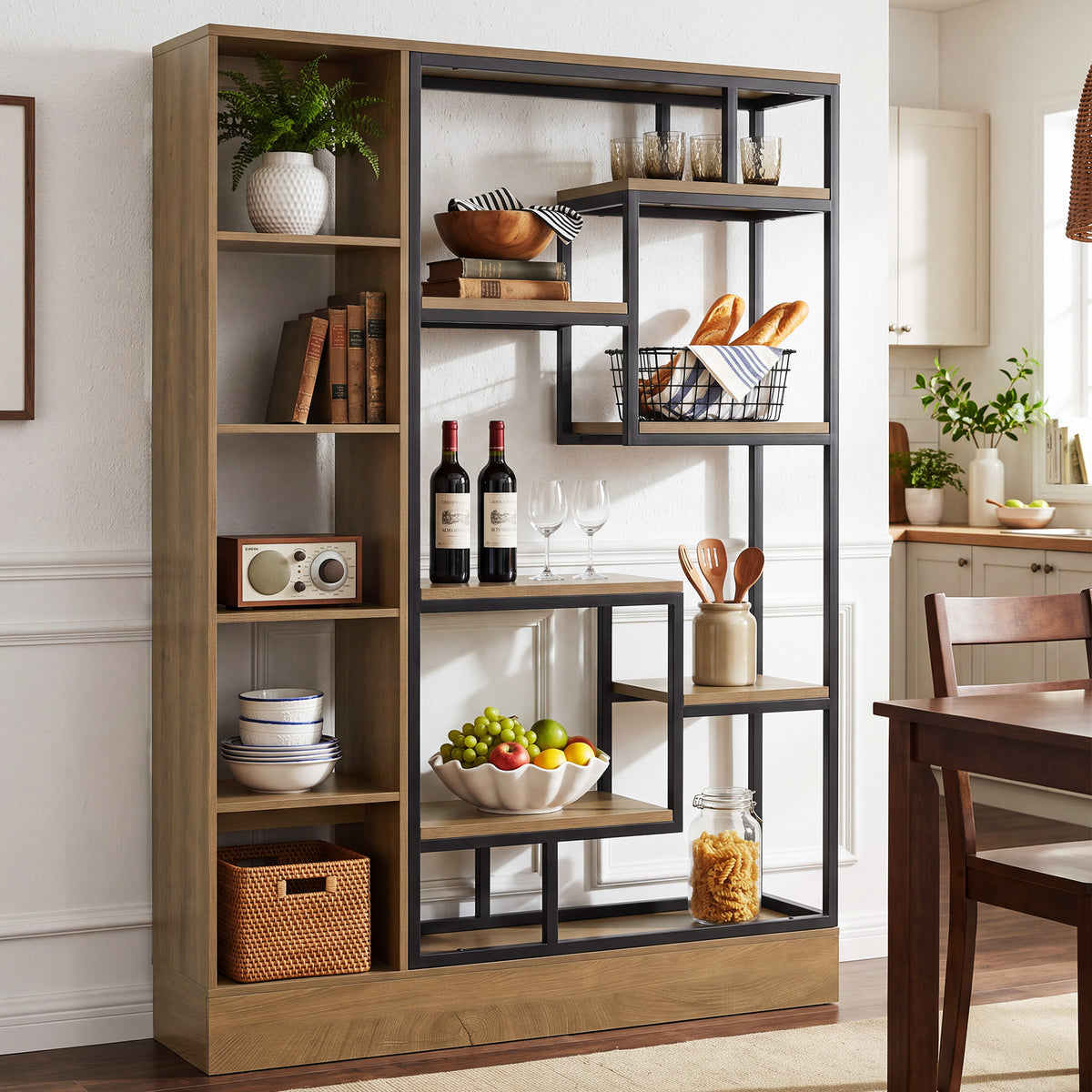 70.9" Bookcase, Industrial Bookshelf Display Rack with Open Shelves & Metal Frame