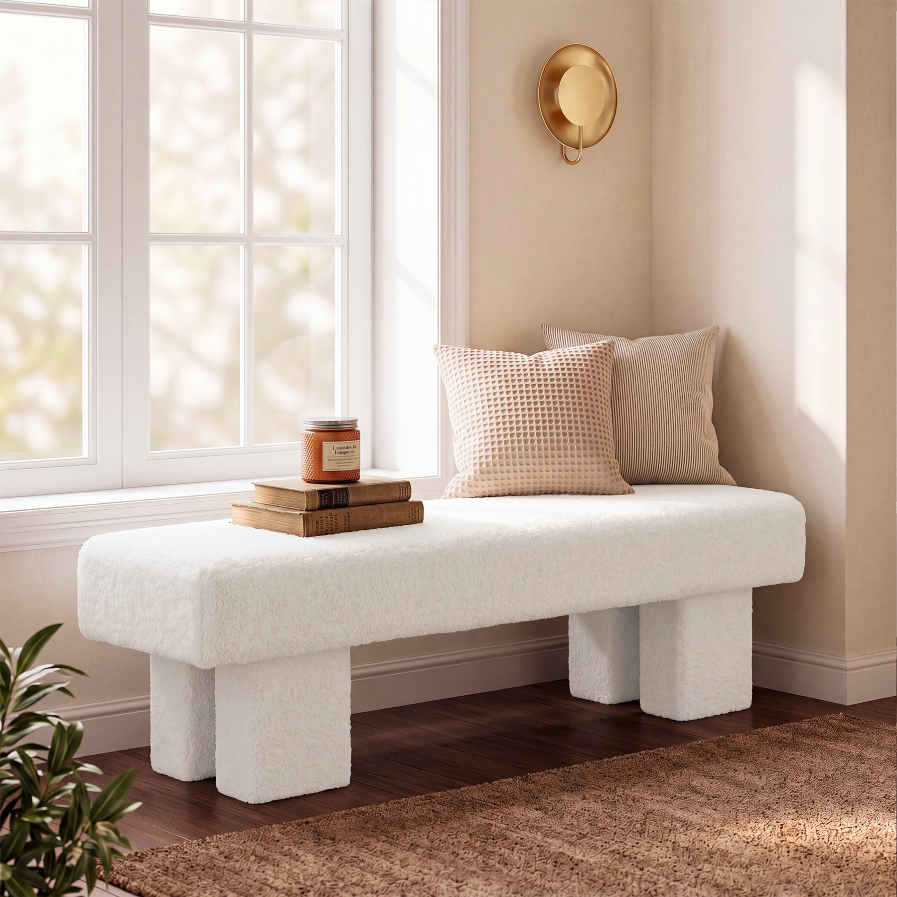 59" Entryway Bench, Modern Upholstered Ottoman Shoe Bench