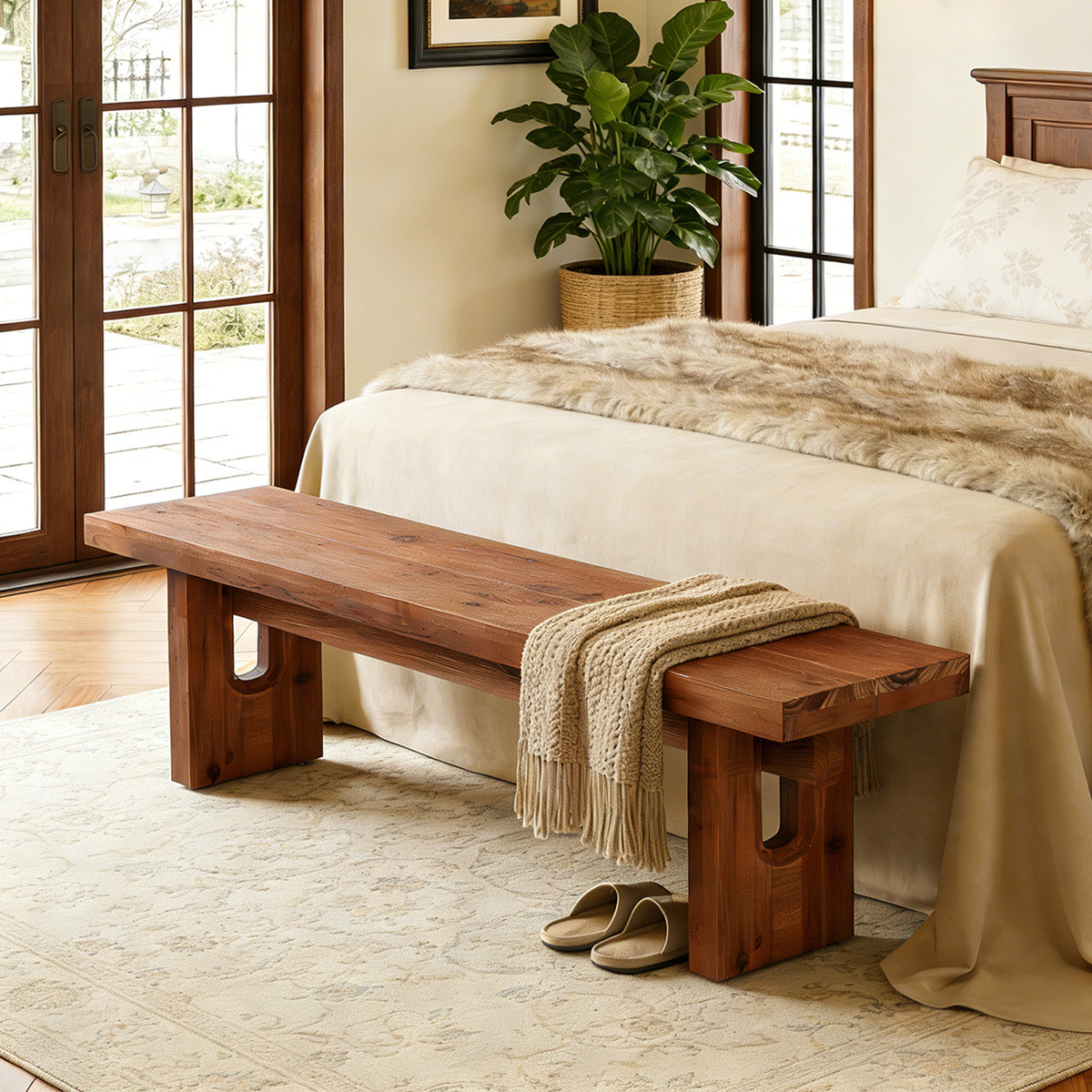 63“ Long Entryway Bench, Solid Wood End of Bed Indoor Seating