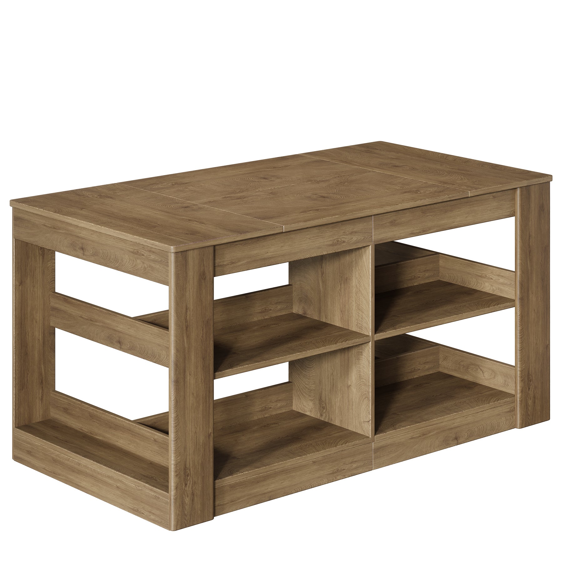 63" Rectangular Bar Table, Counter Height Pub Table with Storage Shelves for Home Bar
