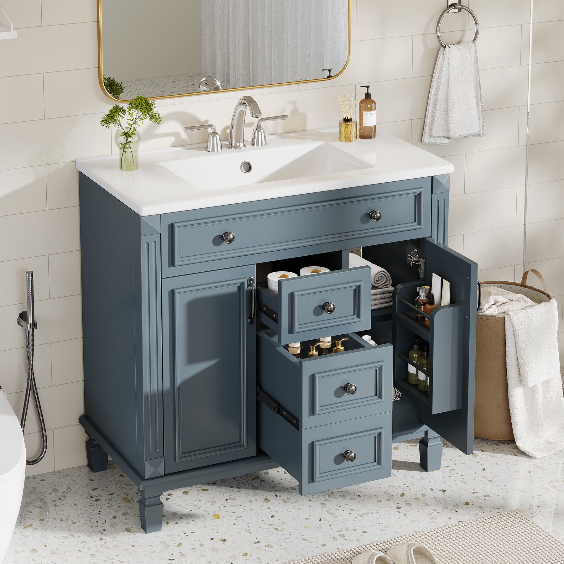 36" Bathroom Vanity With Sink, Bath Storage Vanity with 2 Drawers & 2 Door Organizers