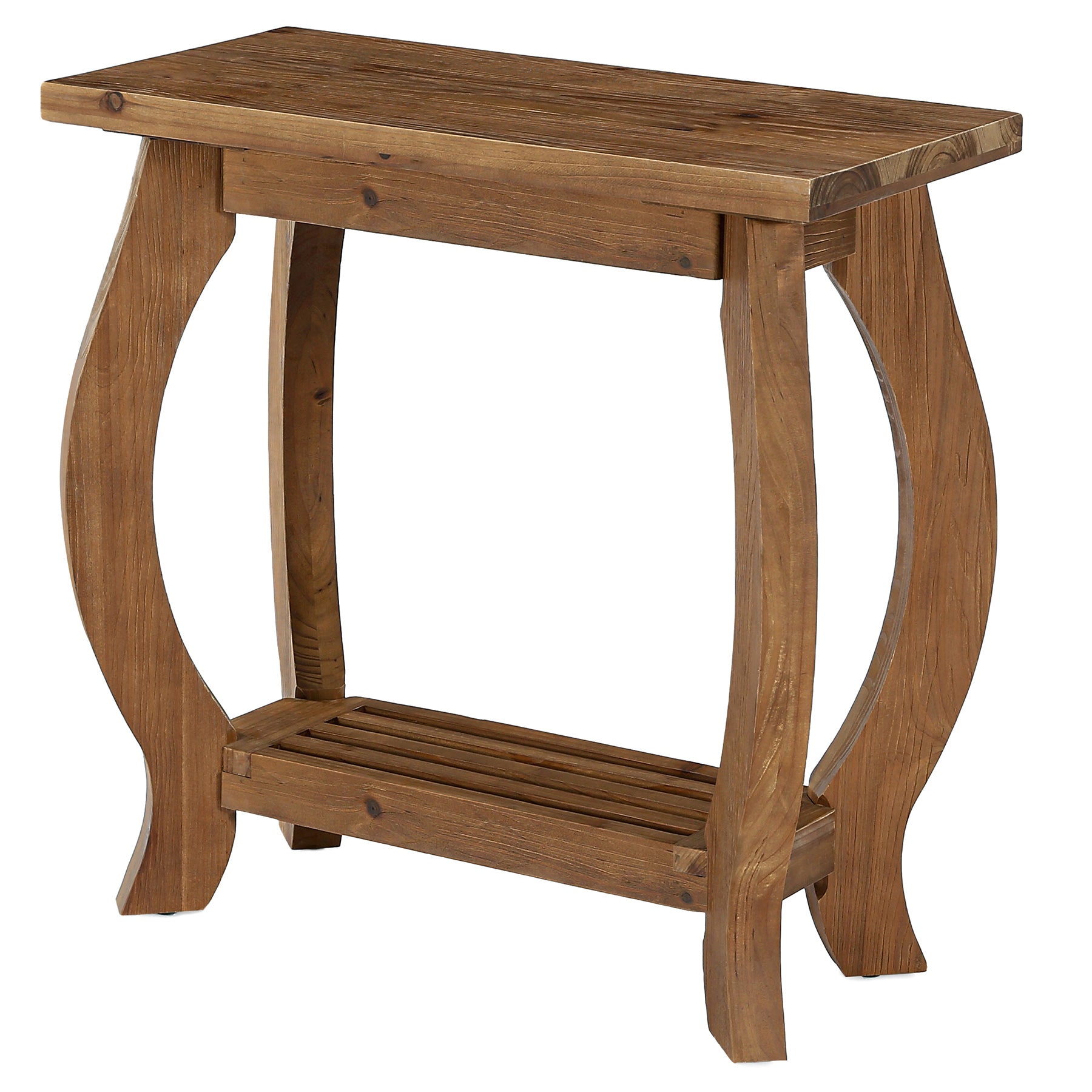 2-Tier Solid Wood End Table, Narrow Side Table with Shelf & Curved Legs for Small Spaces
