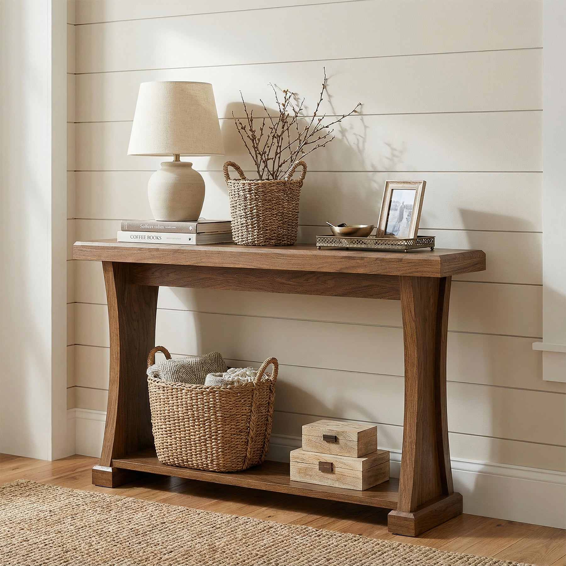 2-Tier Console Table, 63” Narrow Entryway Sofa Table with Storage Shelf