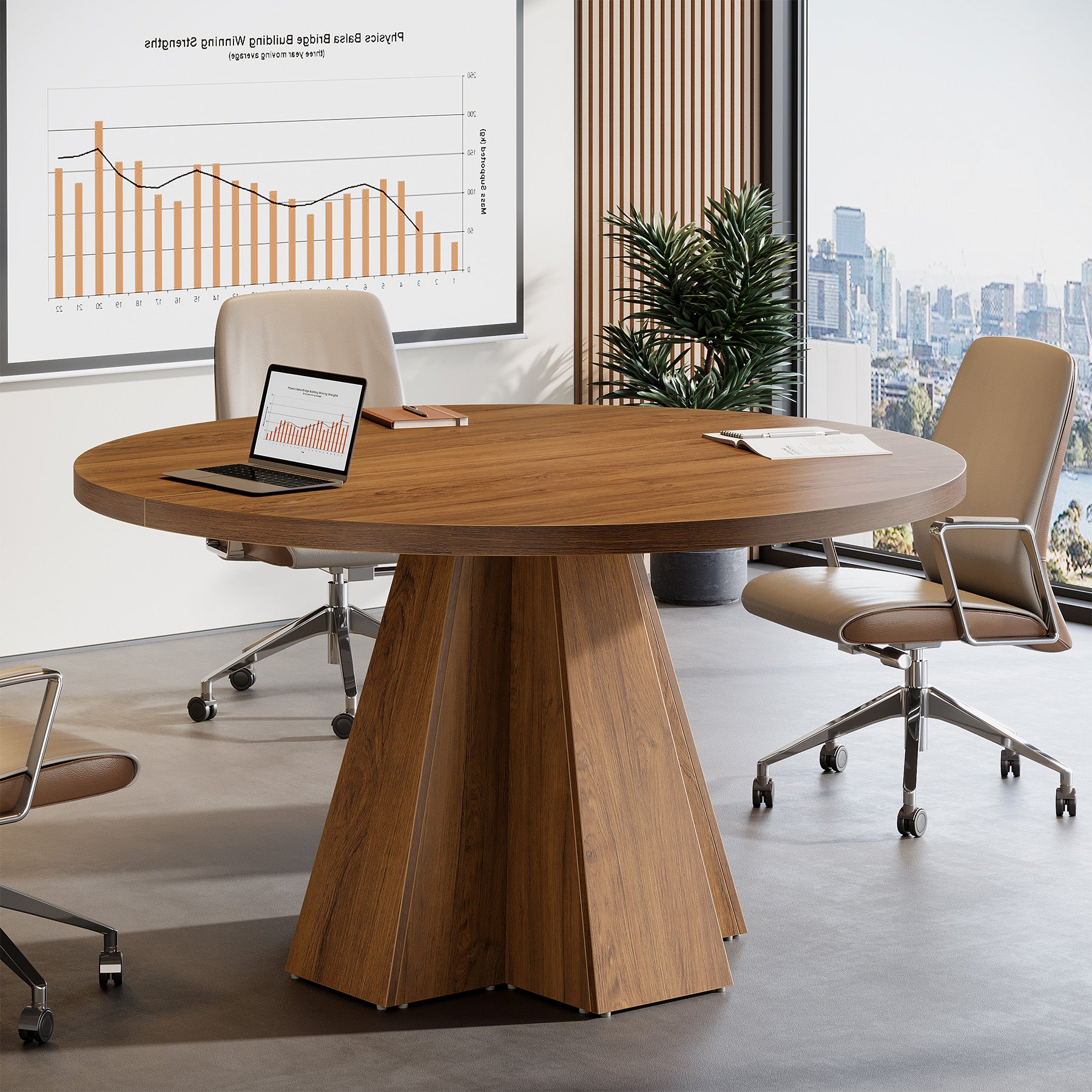 Round Conference Table, Small Meeting Table with Thickened Tabletop
