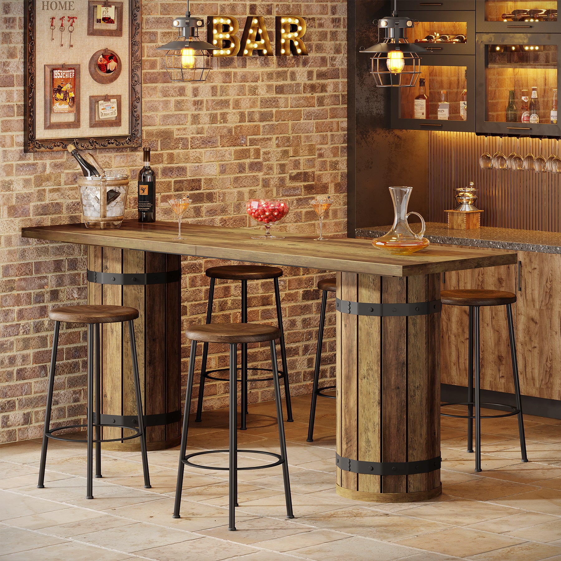 70.9" Bar Table, Rectangular Counter Height Pub Table with Fence Pedestal Base