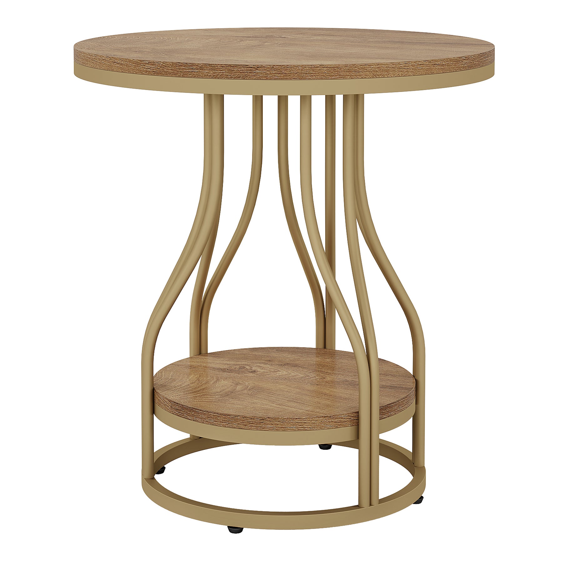 2-Tier End Table, Round Sofa Side Table with Metal Frame