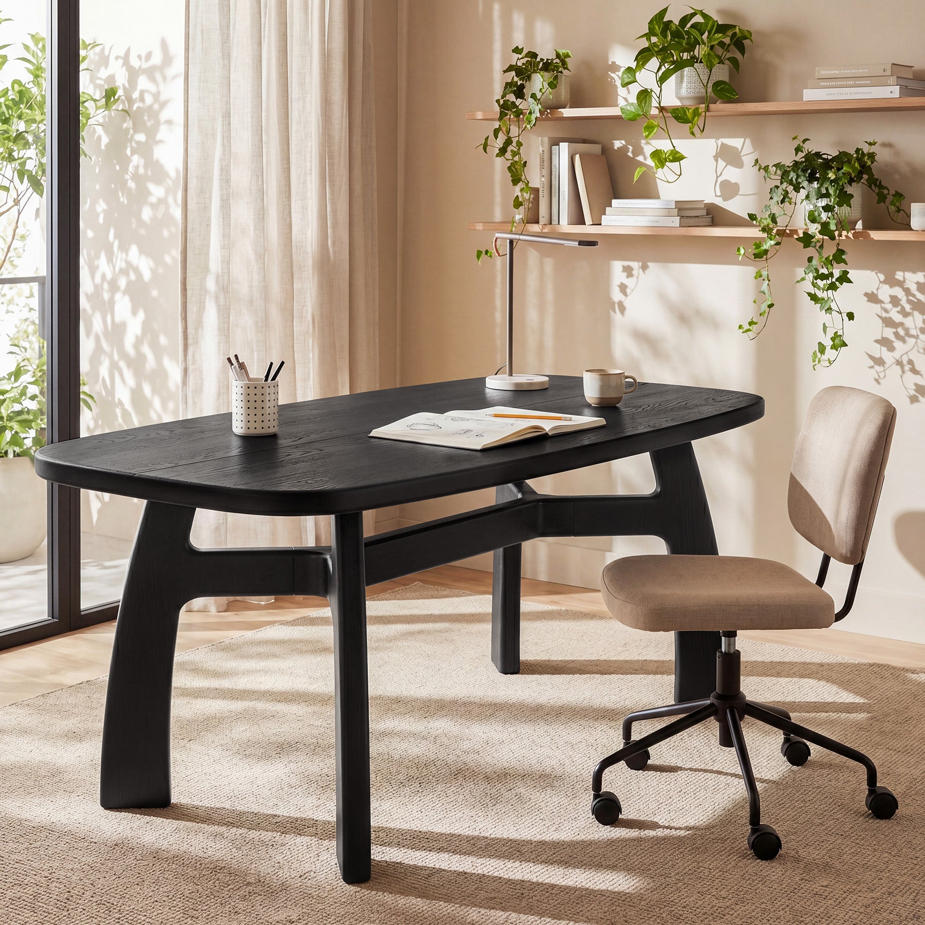 Tribesigns 63-Inch Computer Desk, Solid Wood Office Desk with Boat-Shaped Top for Home Office