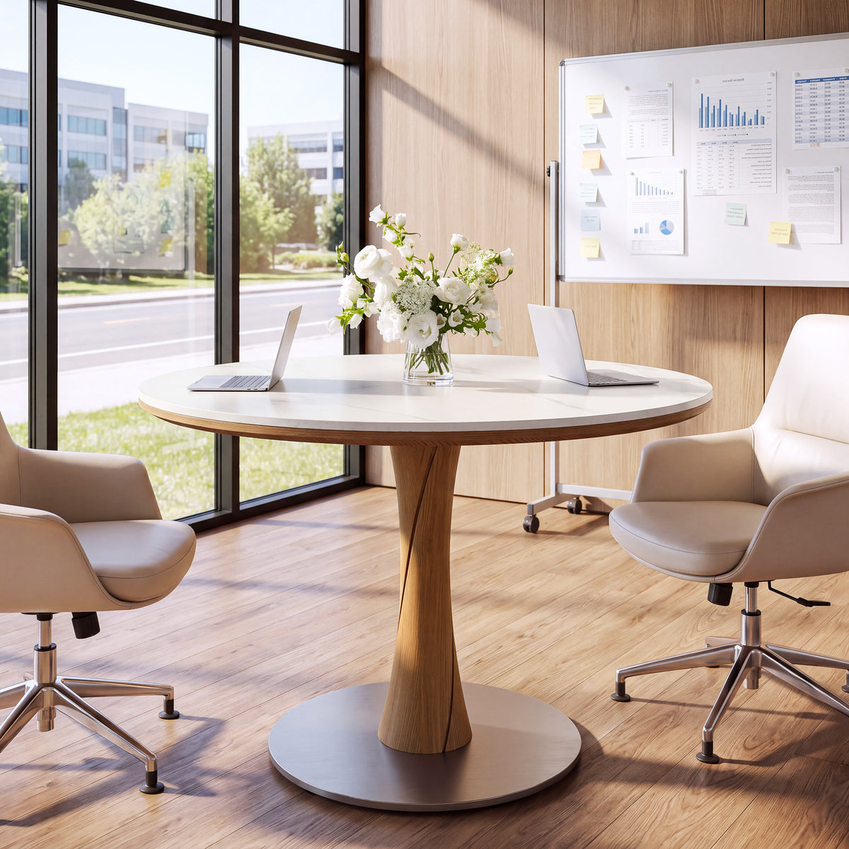 35" Round Conference Table with Sintered Stone Top, Meeting Table
