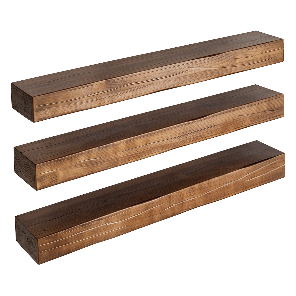 47.2" Solid Wood Floating Shelves for Wall, Set of 3, Embossed Texture, Easy 4-Step Assembly