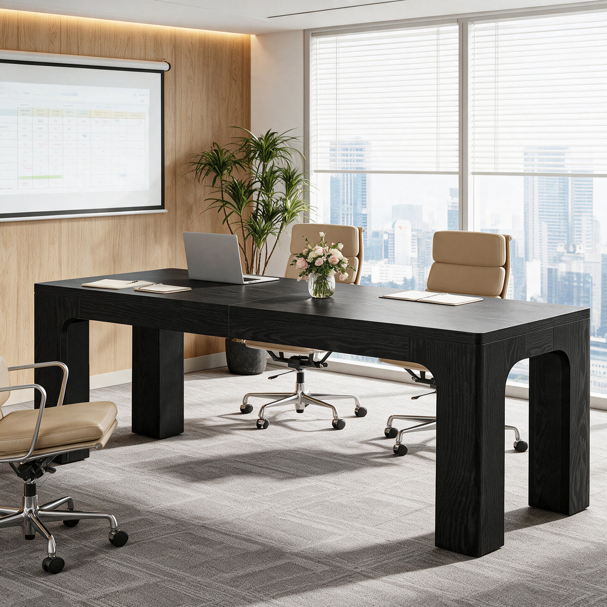 79" Farmhouse Executive Desk, Computer Desk for Home Office, Long Workstation