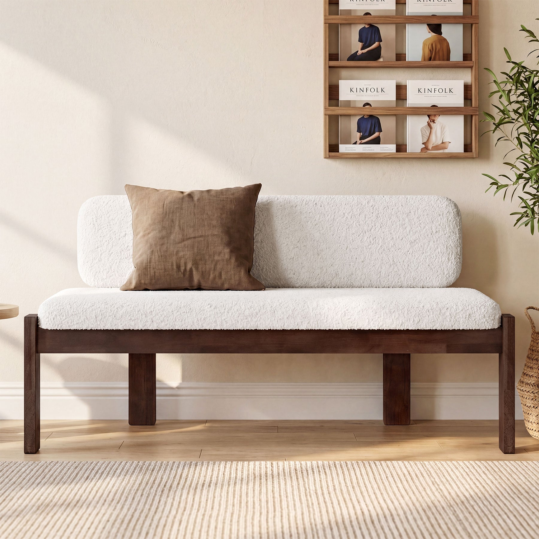 55.12" Upholstered Solid Wood Bench, End of Bed Bench with Backrest